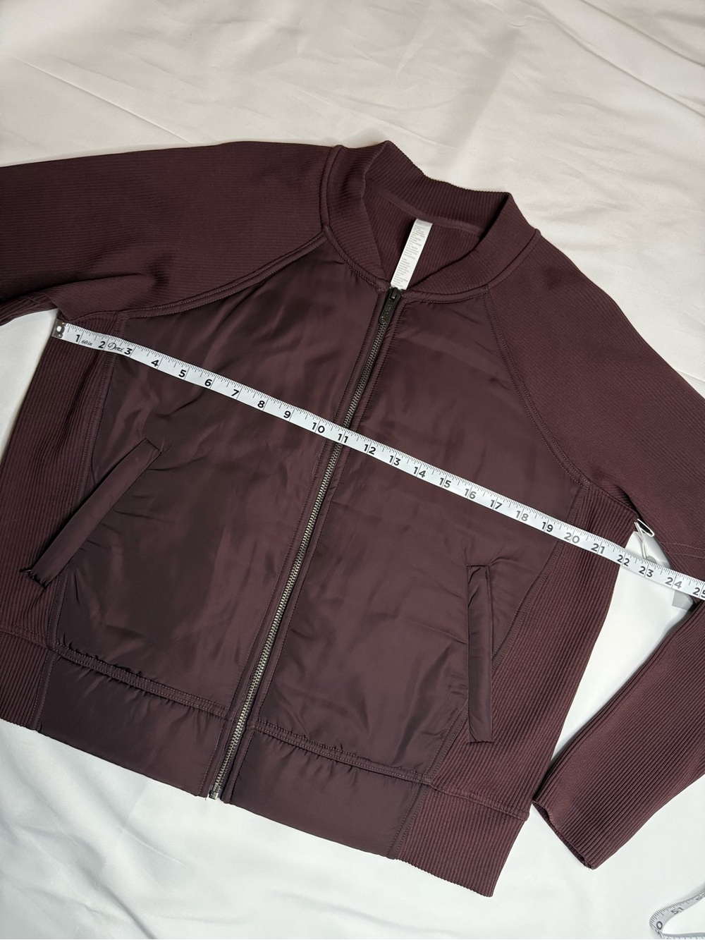 Zella Women’s Burgundy Fudge Seamless Mixed Media Bomber Jacket - Sz Large, NWT - Picture 5 of 13